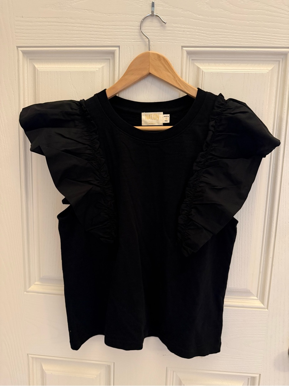 Nation LTD Black Ruffle Sleeve Top